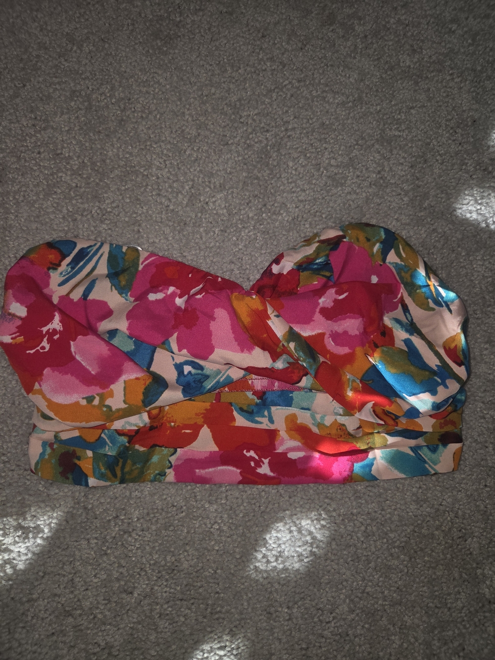 SHEIN Strapless Floral Bandeau Top in Pink, Blue and Orange